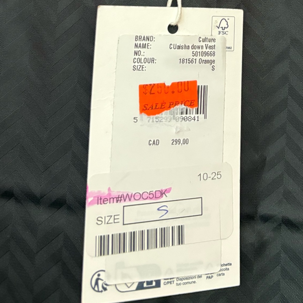 Culture Long Orange Down Puffer Vest | 90% Down | Sleeveless | Size S | NWT - Picture 7 of 12